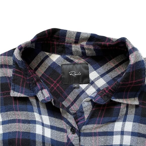 RAILS Kendra Button Down Plaid Shirt Blue Black White Size Medium - Picture 4 of 6
